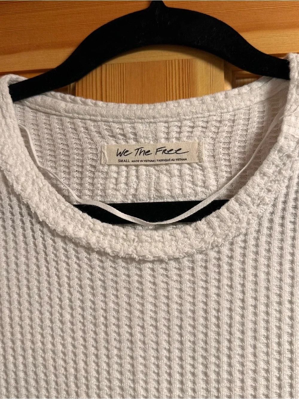 Free People White Waffle Knit Long Sleeve Tee